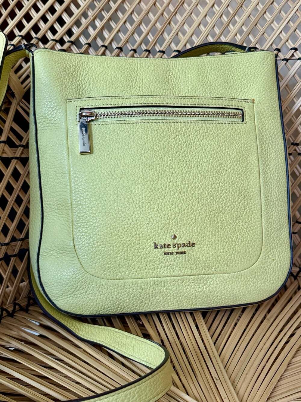 Kate Spade Leila Top Zip Crossbody Bag Lime Yellow Pebbled Leather